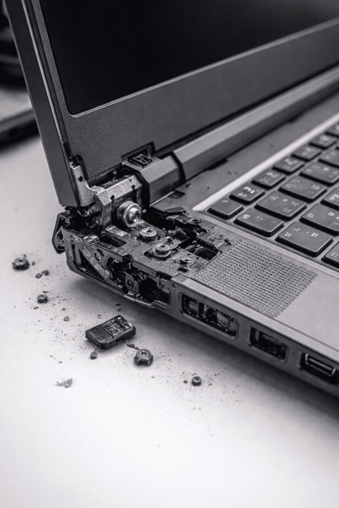 Recuperação de carcaça de notebook. Entenda como dobradiças endurecidas causam microfissuras