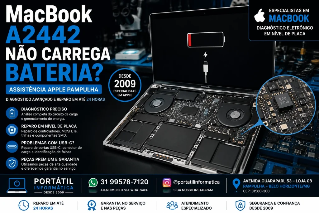 MacBook A2442 Não Carrega Bateria? Assistência Apple Especializada na Pampulha