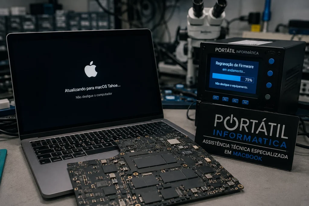 MacBook não liga Após Atualização do macOS Tahoe? Regravação de Firmware, EFI e Reparo