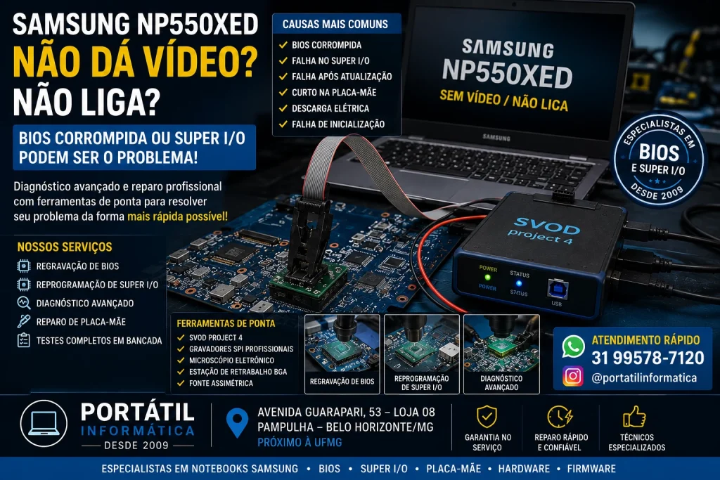 Samsung NP550XED Não Dá Vídeo? Reparo de BIOS na Pampulha